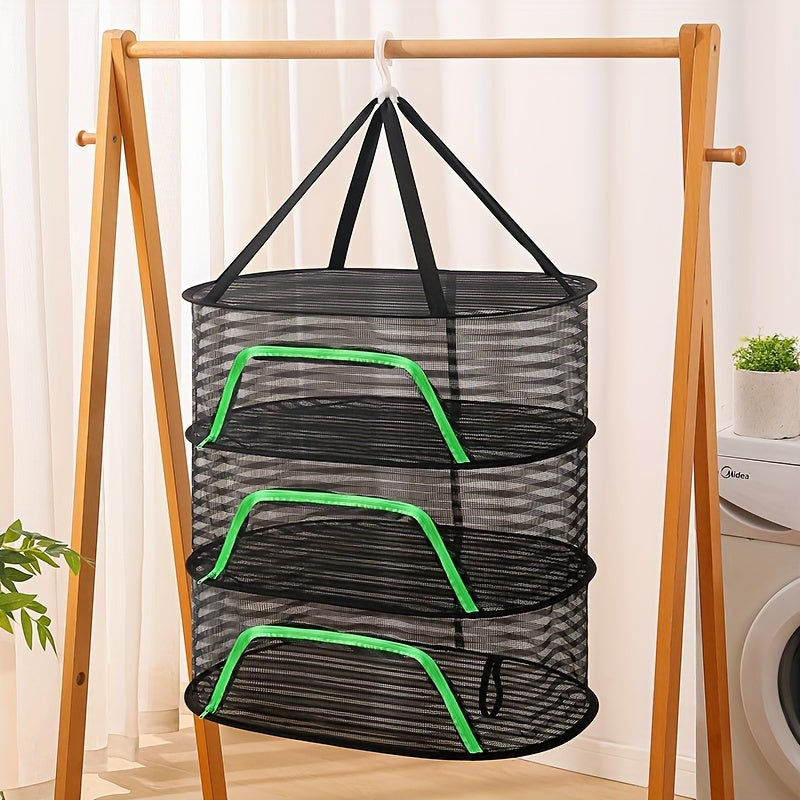 The 3-Tier Collapsible Drying Net is a versatile outdoor basket perfect for drying clothes and foods. It features a zippered design and anti-mosquito mesh pocket, making it ideal for drying shrimp, fish, fruits, vegetables, and herbs. Available in white