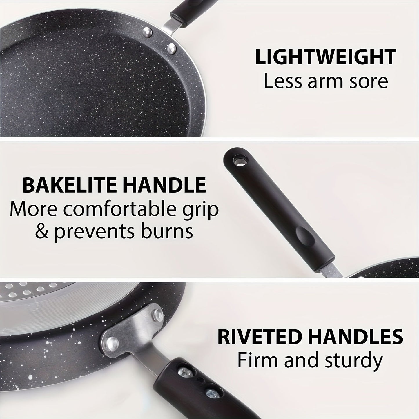 Non-stick pancake pan with diffuser, 10.5 inches in size and granite-coated. Versatile frying pan perfect for making pancakes, omelettes, burritos, chapatis, and more. Features a flat bottom and is suitable for use on induction cooktops. Free of PFOA and