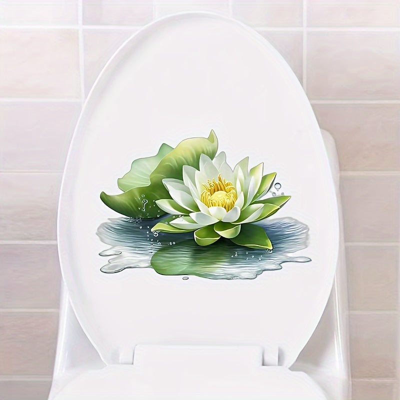 Elegant white lotus flower sticker - self-adhesive PVC decal for bathroom and home decor. Serene green and yellow floral design for walls, doors, fridges, and windows. Beautifies any room.