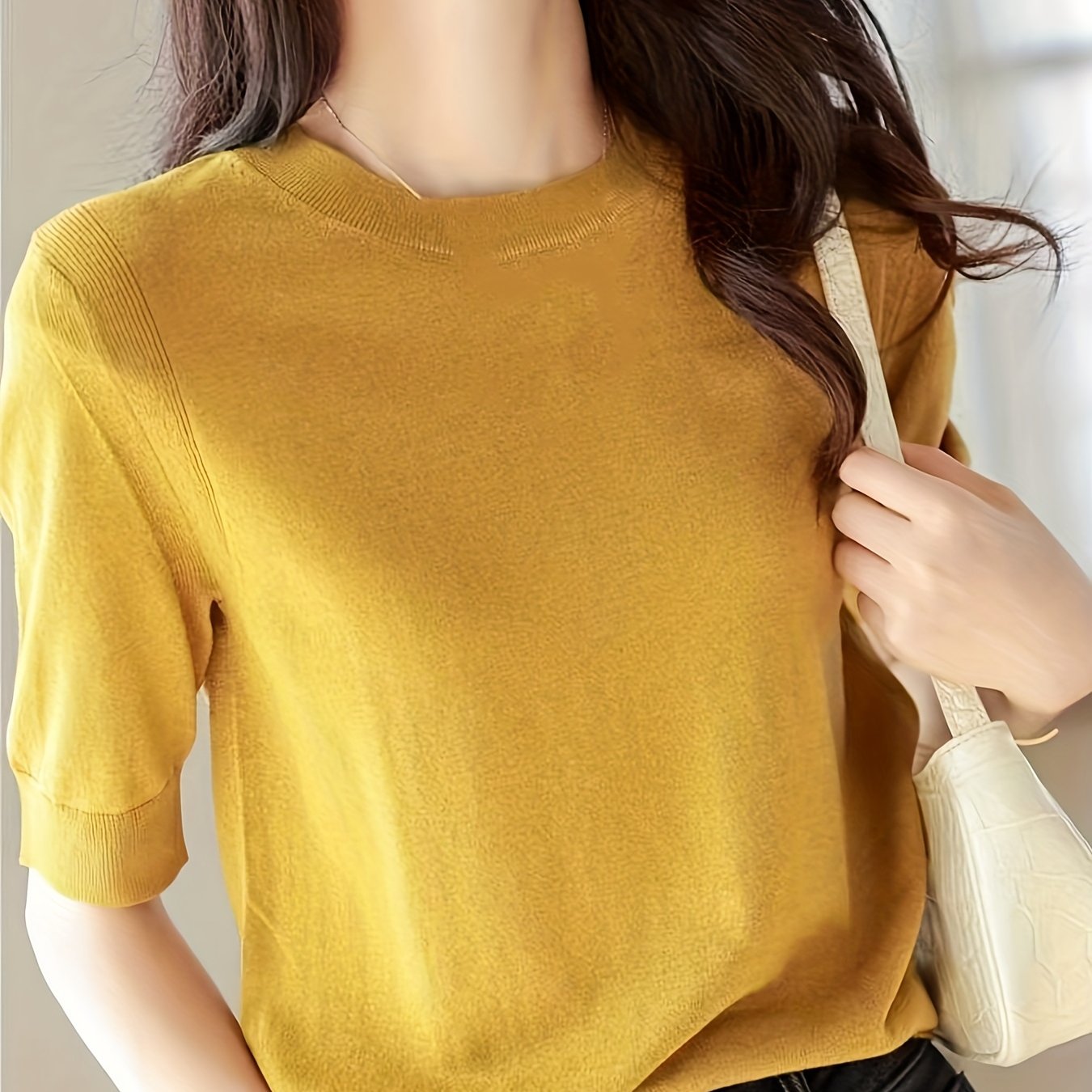 Valentine's Day Half Sleeve Knit Sweater, Women's Casual Crew Neck Solid Sweater for Spring & Summer