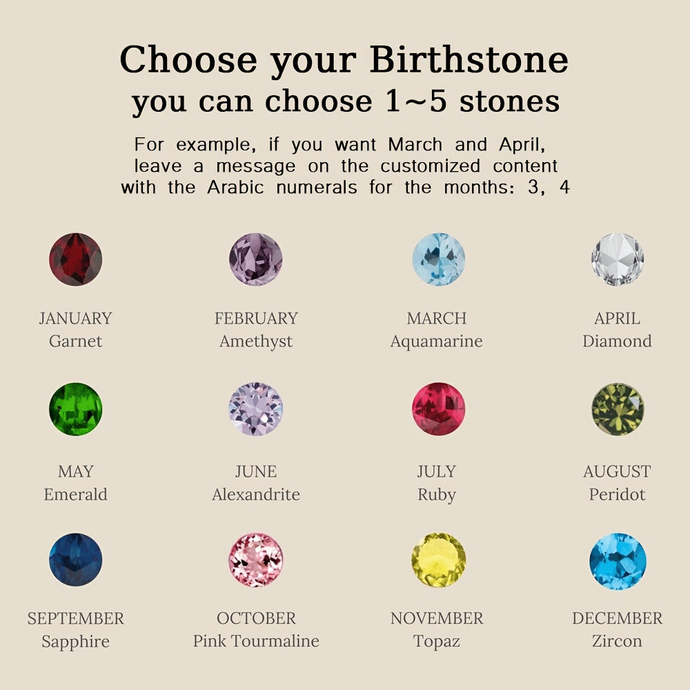 Customize your own Birthstone Necklace with up to five birthstones, plated in 18K gold. Enter the month in Arabic numerals for a personalized touch. This necklace makes a perfect gift for her, mom, or girlfriend for Christmas, Valentine's Day, or an