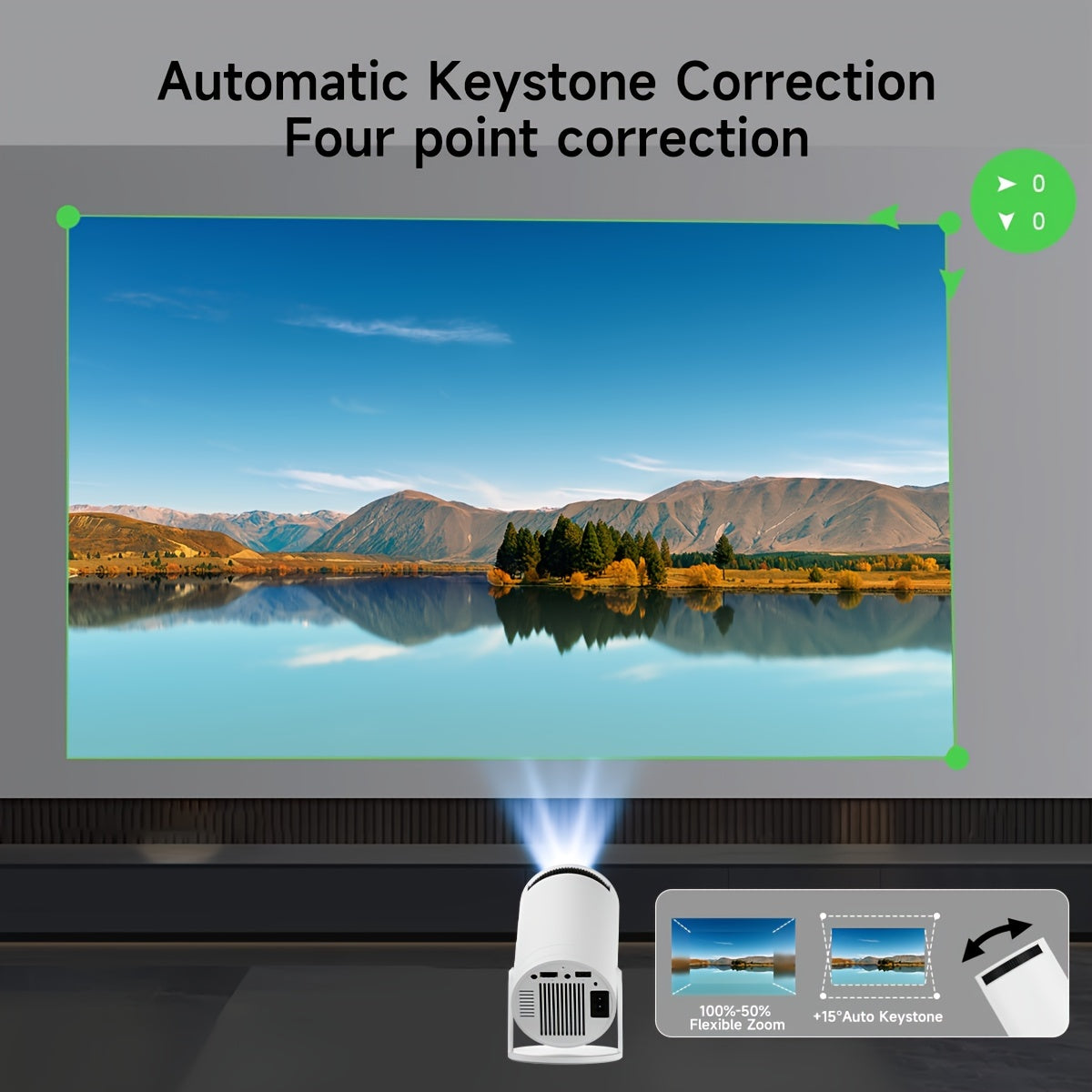 XYA Mini smart projector with WiFi6, Wireless 5.2, 180 Degree Rotation, Supports 1080P video decoding, Automatic Correction, Remote control. Ideal for Phone/Laptop/HDTV.