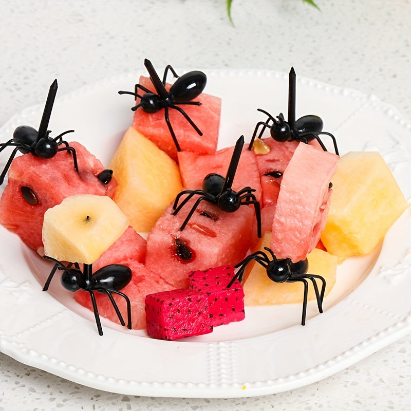 12 Ant Shaped Toothpicks for Snacks and Desserts, Reusable Plastic Fruit Forks for Parties.