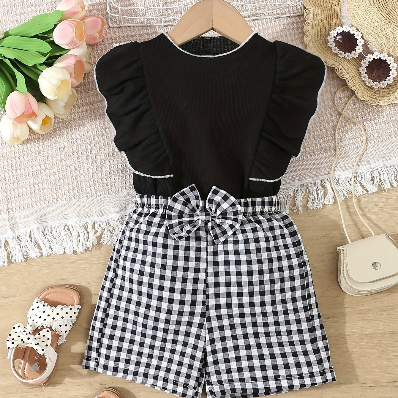 Fashionable 2-piece Sleeveless Top and Plaid Shorts Set, Perfect for Summer