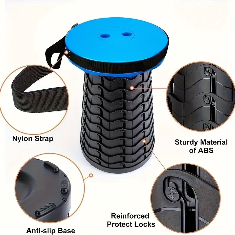 A Portable Telescopic Folding Stool with Adjustable Height - Durable, Space-Saving Design in Black & Blue Comes with Carry Bag - Ideal for Camping, Fishing, Hiking, Outdoor BBQs, and Travel