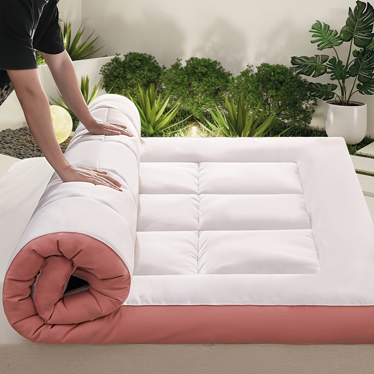 Luxurious quilted mattress pad for ultimate comfort - super soft, breathable, and lightweight. Ideal for outdoor camping, machine washable with polyester fiber filling and fabric.