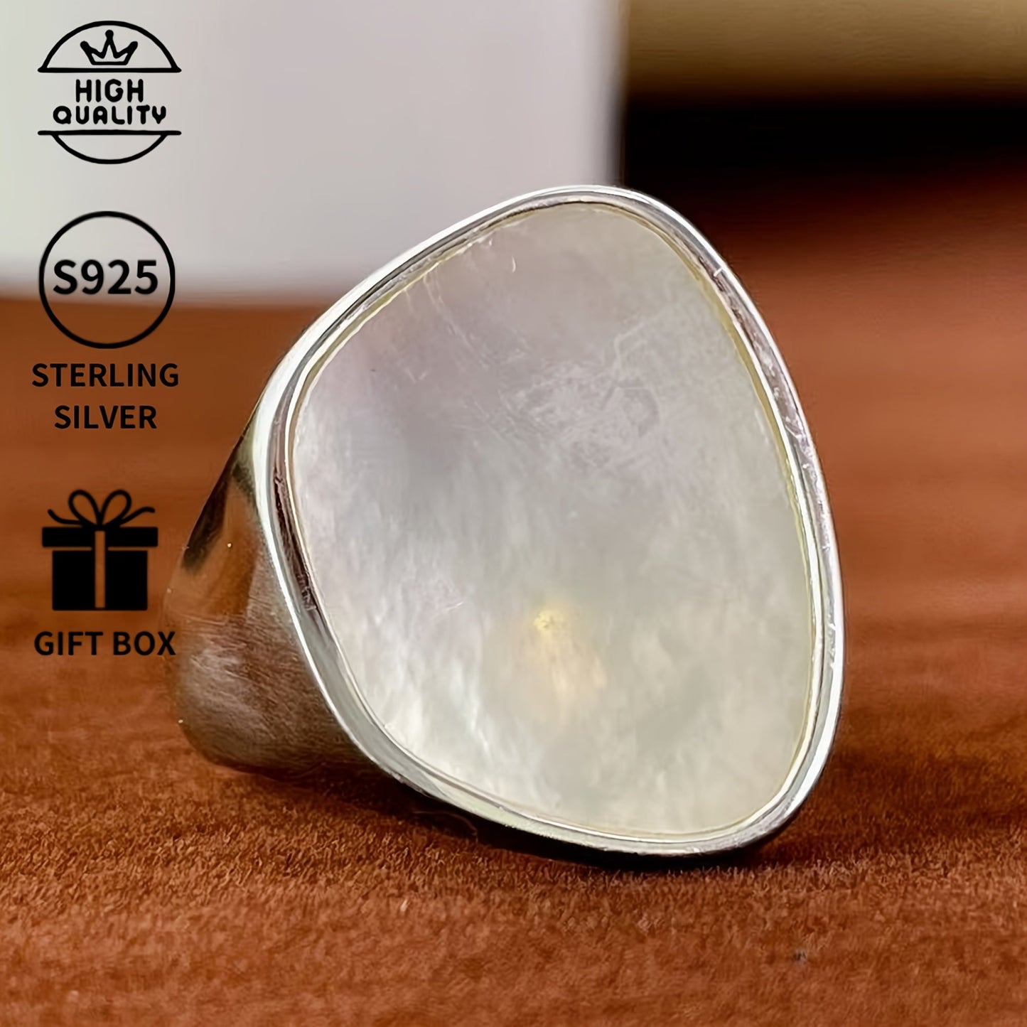 Handcrafted Luxury Hip Hop Style Ring with 925 Sterling Silver and 14K Gold Plated Shell Inlay - Perfect for Special Occasions and Celebrations like Christmas, Thanksgiving, Mother's Day, Valentine's, Proposals, Anniversaries, and Birthday Parties -