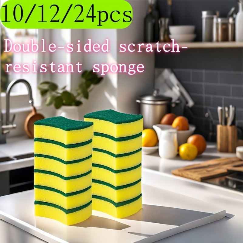 24 Pack of Double-Sided Scratch-Resistant Sponges, Perfect for Kitchen, Bathroom, Living Room, and Floor Cleaning - Highly Absorbent Pads for Removing Rust and Grease, Made with Polyurethane for Multipurpose Use