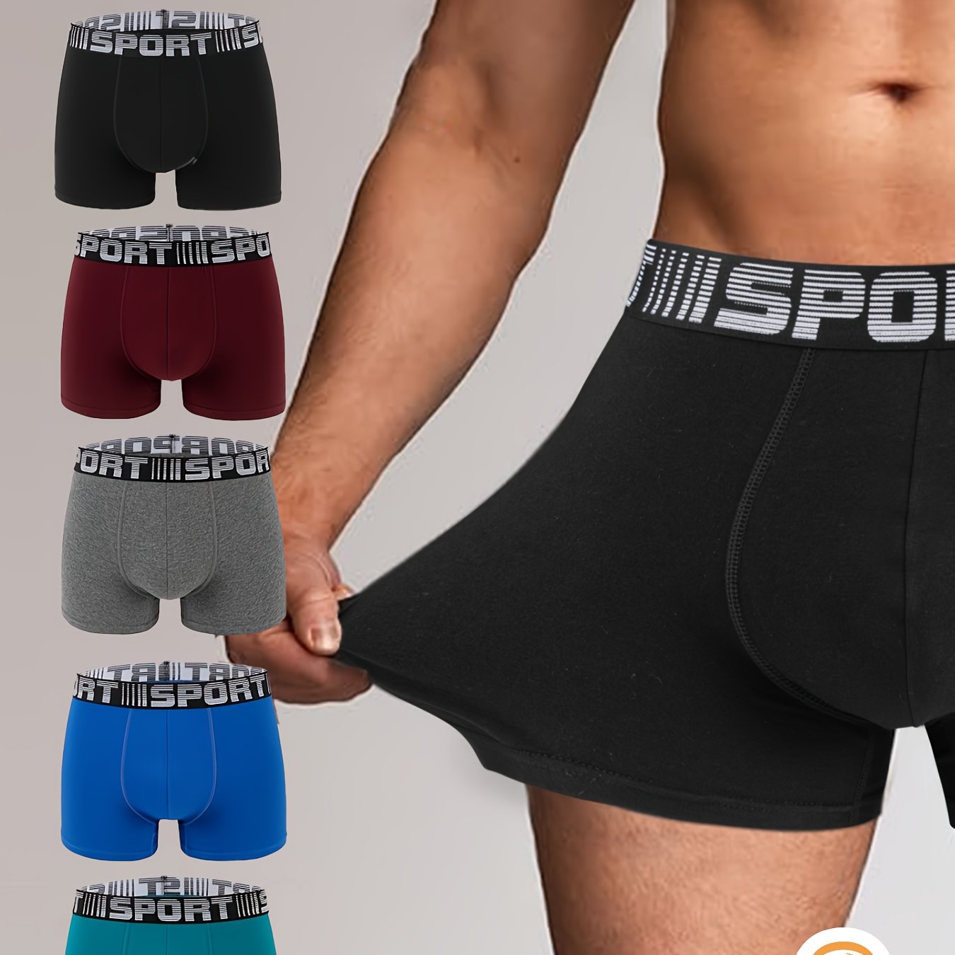 Men's cotton boxer shorts in mixed colors, available in packs of five or ten.