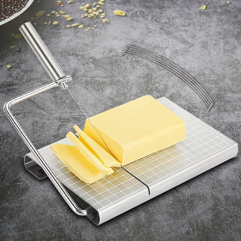 1 piece of Cheese Slicer, a Mental Cheese Slicer with an Ergonomic Grip, Wire Cheese Slicer for Block Cheese, Adjustable Thickened Cheese Cutter with Stainless Steel Wire, Cheese Slicer with 5 Replacement Wires, Kitchen Supplies