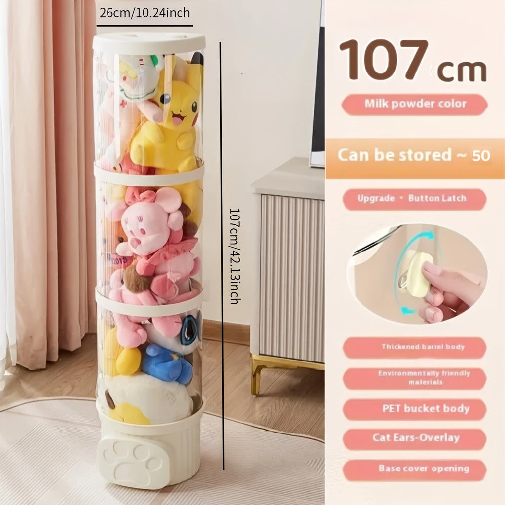 Versatile transparent organizer for dolls and plush toys, with a waterproof round design and lid. Ideal for gifting during Christmas and New Year, made of plastic material.