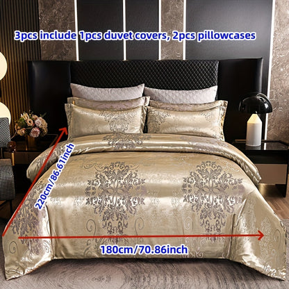 3-piece satin jacquard bedding set includes duvet cover and 2 pillowcases. Soft and smooth, suitable for bedrooms and guest rooms. Machine washable. Does not include duvet core.