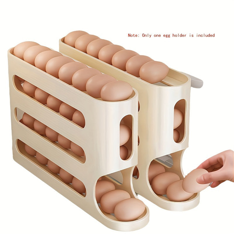 Durable 4-tier egg holder for refrigerator door, saves space.