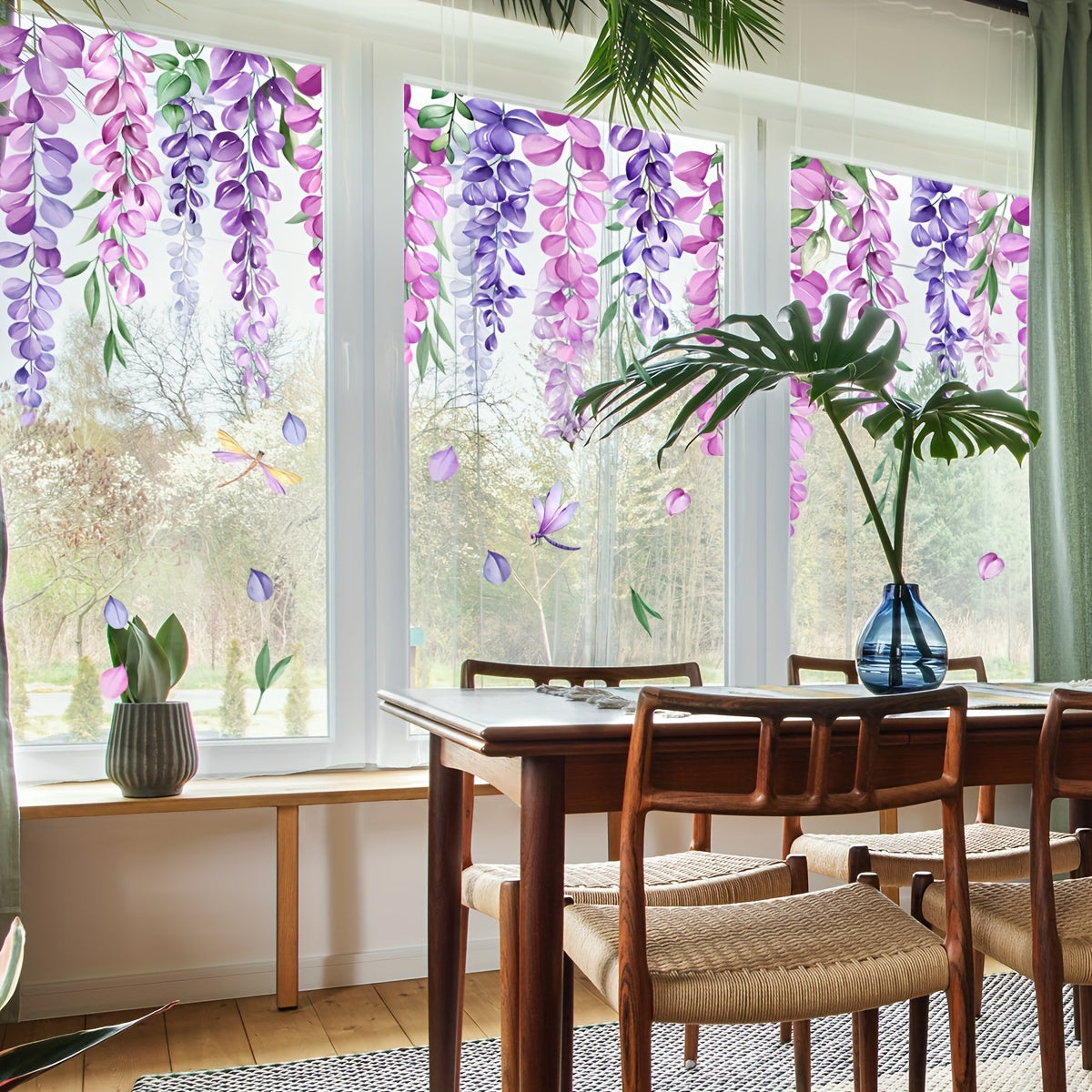 Wisteria Flower Vine Pattern Static Cling Window Film - Decorative Privacy Glass Sticker for Living Room - Reusable PVC Decal - 5mil Thickness - 1 Sheet (30x90cm)