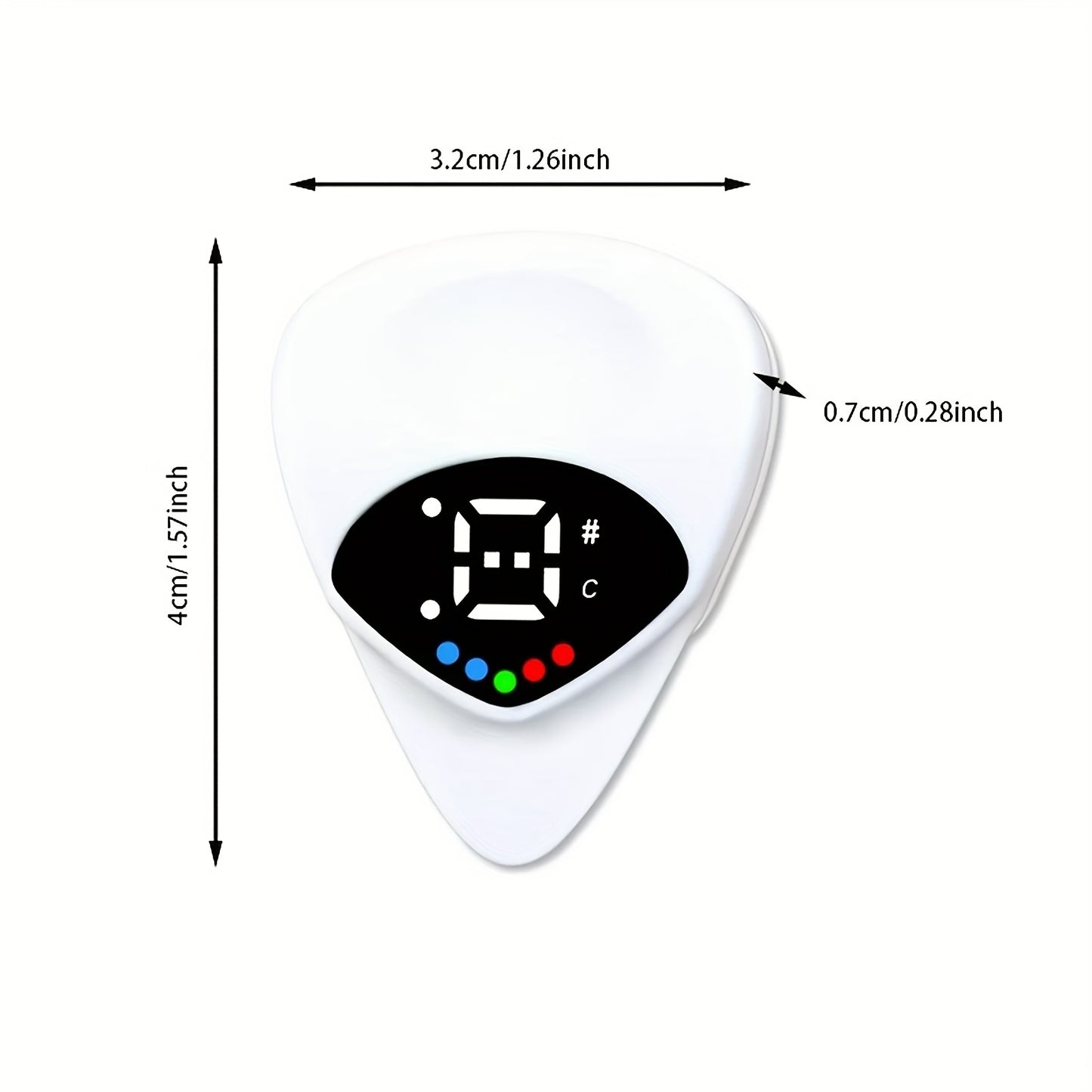 QiJiStar 2-in-1 Guitar Pick & Tuner - Portable pitch calibrator for folk guitars and ukuleles, 12-tone equal temperament, white ABS resin, battery powered