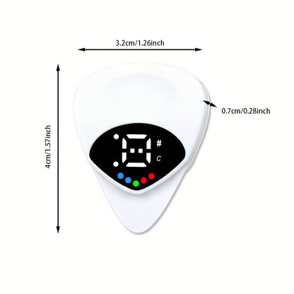 QiJiStar 2-in-1 Gitara Piki va Tuner - Xalq gitarlari va ukulelalar uchun portativ tonni kalibrlovchi, 12-tonli teng temperament, oq ABS qatroni, batareya bilan ishlaydi