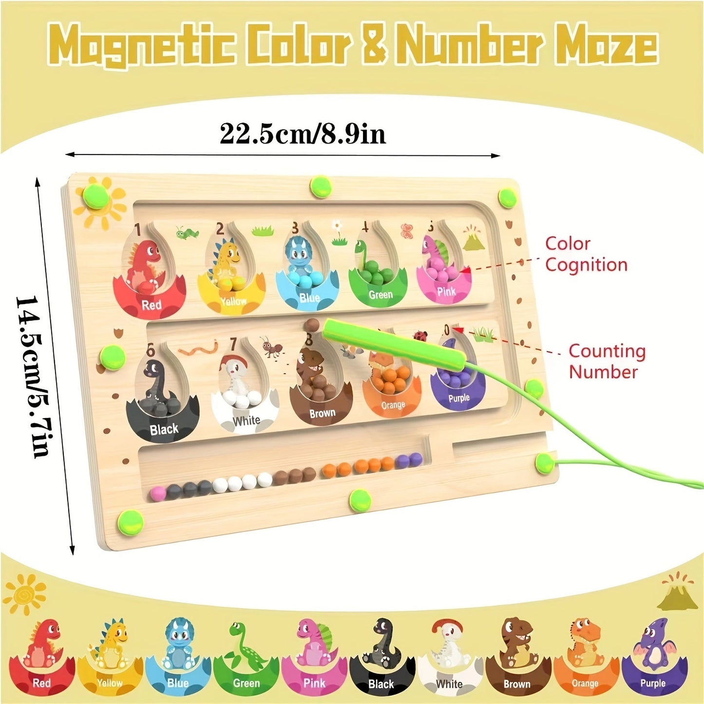 Small Wooden Dinosaur Magnetic Maze Puzzle: YIDIEMO Magnetic Color and Number Maze, Fun Learning Toy for Kids, Perfect for Birthdays and Holidays