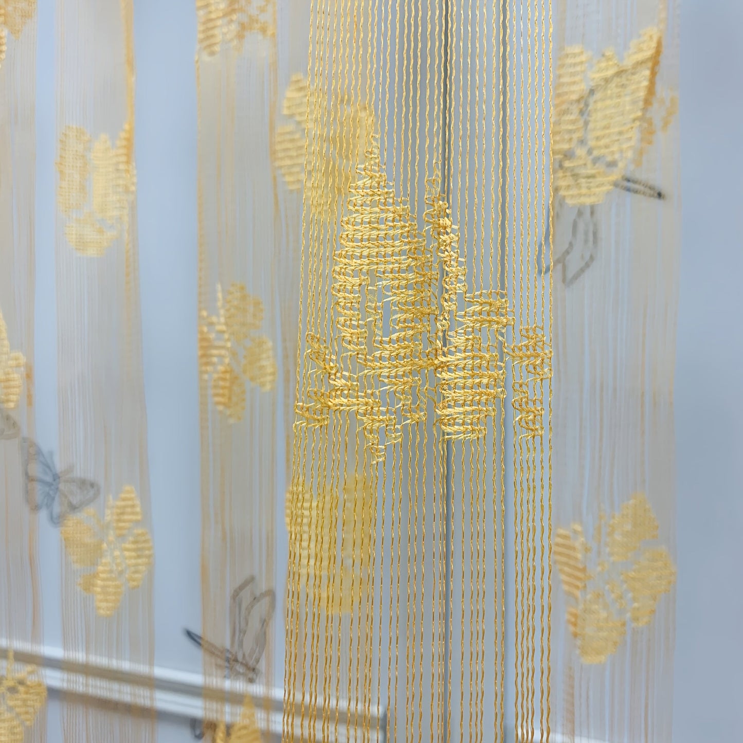 Stunning Sheer Curtain featuring a Vibrant Orange-Yellow Butterfly & Floral Pattern - Made from Durable Lightweight Polyester, with a Convenient Rod Pocket Design perfect for Living Rooms, Weddings, and Hotels - Simple to Clean, Ideal for All Seasons, a