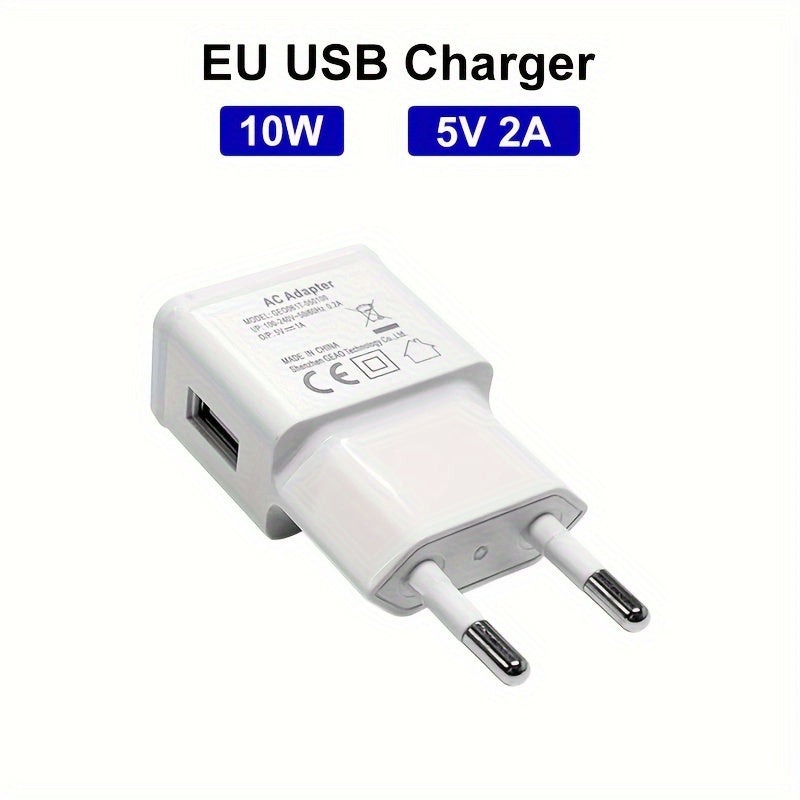 Универсное 10W USB зарядное устройство с EU вилкой для мобильных телефонов.