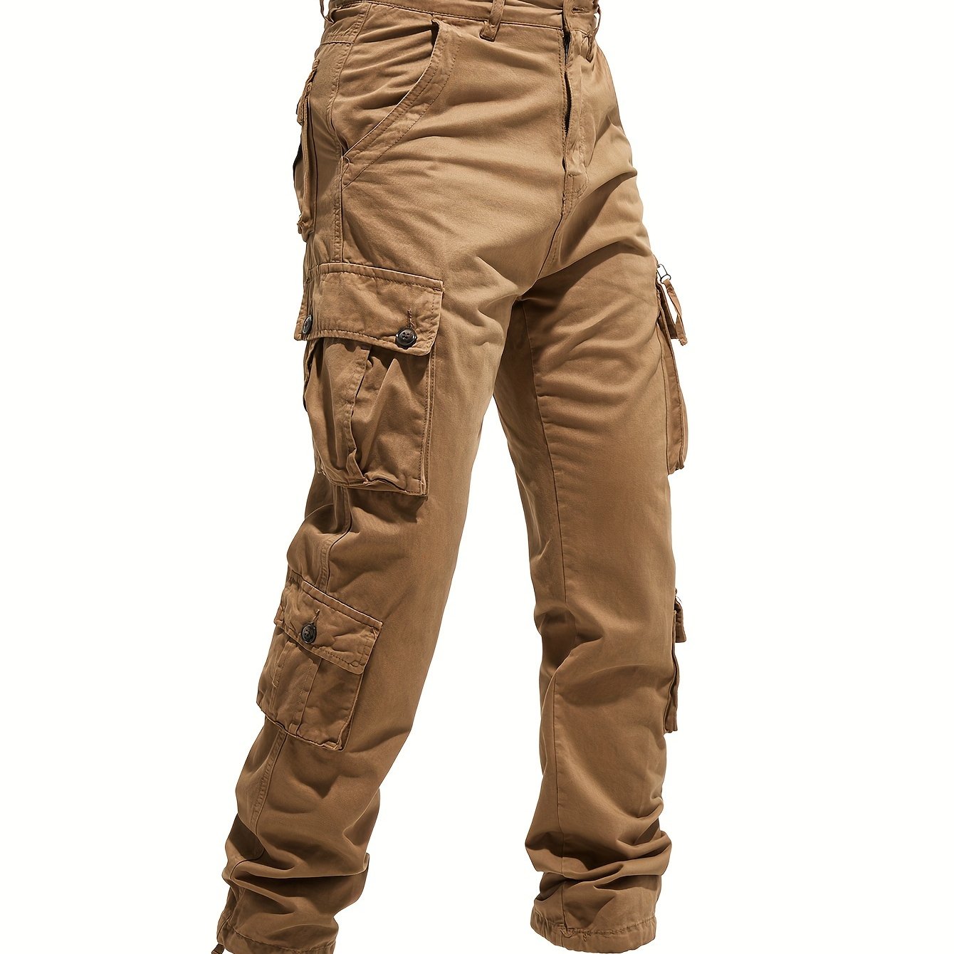 Men's plus-size cotton work pants with 8 pockets, ideal for outdoor activities like hiking, camping, and fishing.