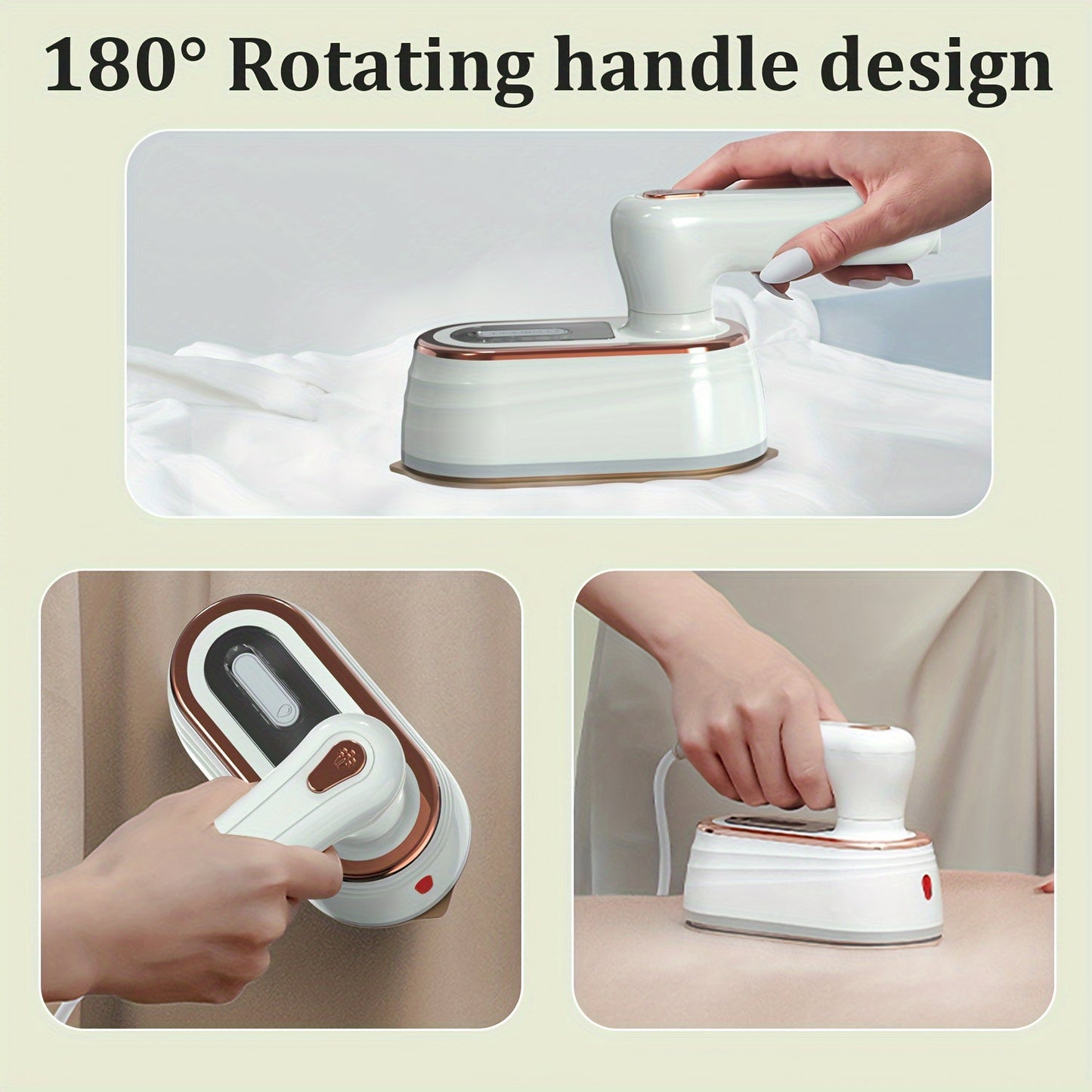 Black and white portable handheld steam ironing machine perfect for travels and dorm rooms. Quickly iron your fabric clothing and shirts on-the-go. Great as a travel gift or dorm room essential.