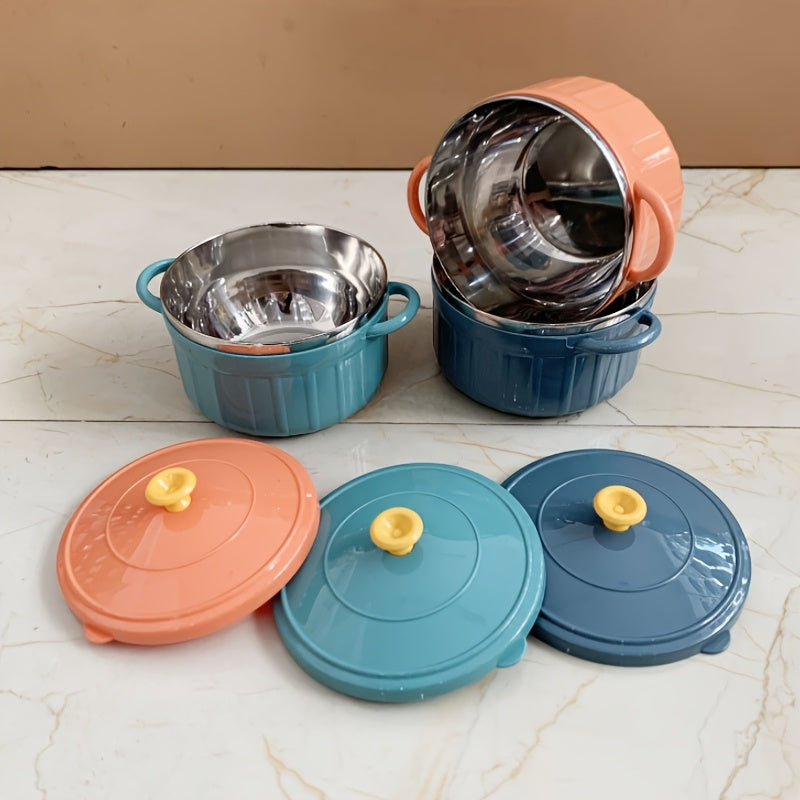 Modern Stainless Steel Soup Bowl with Lid - Microwave-Safe, Double Ear Design, Candy Colors, 850ml Capacity - A Popular Choice for Your Kitchen