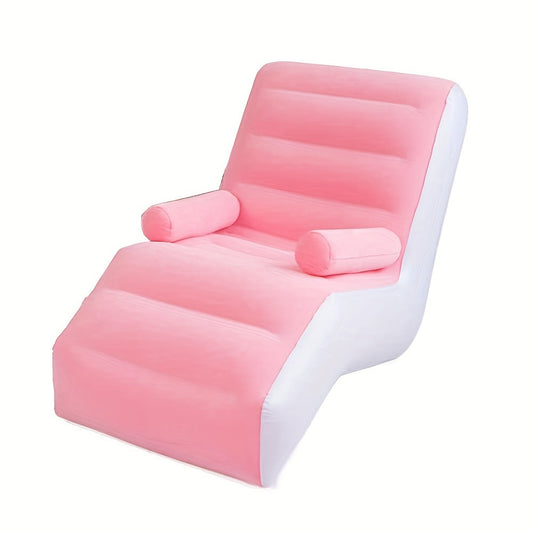 One-piece outdoor inflatable flocking sofa, couch potato sofa, portable lunch break S-shaped thickened sofa lounge chair. Perfect for balcony, bedroom, or living room, this comfortable single chair provides a cozy spot for relaxation.