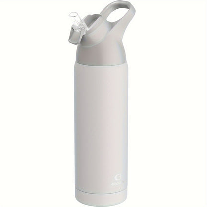 ENCOOL 24oz stainless steel water bottle with leak-proof Tritan lid, straw, and carry loop. Double wall insulated, PVC-free, round shape. Ideal for sports and travel. Hand wash only.