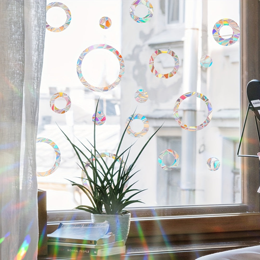 Contemporary PVC Static Cling Glass Decals with Rainbow Sun Catcher Window Films, Bird Collision Prevention, 16mil Thickness - 22.8cm Diameter Circle Pack