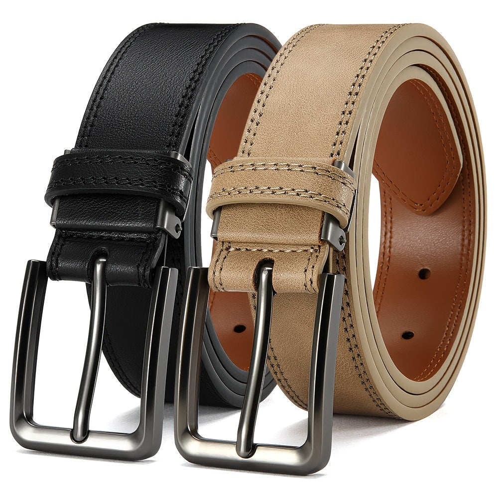 2 DOOPAI Men's Genuine Leather Belts - Adjustable 3.17cm Width, Classic Square Buckle, Ideal for Jeans & Dress Pants, Includes Gift Box - Black & Brown