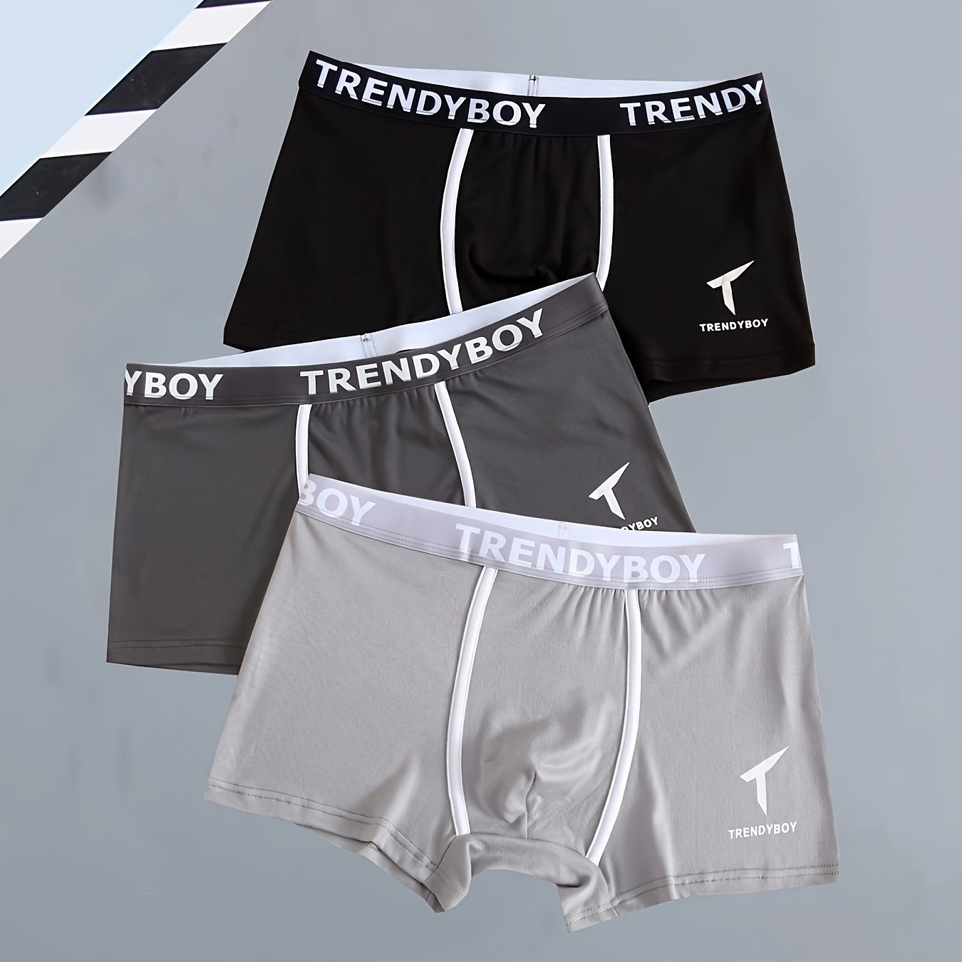 3 Men's Cotton Boxer Briefs with Solid Color and Fashion Letter Print