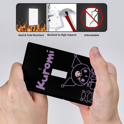 Officially licensed Kuromi-themed light switch cover, easy to install with painted screws, ideal for home decor in any room.