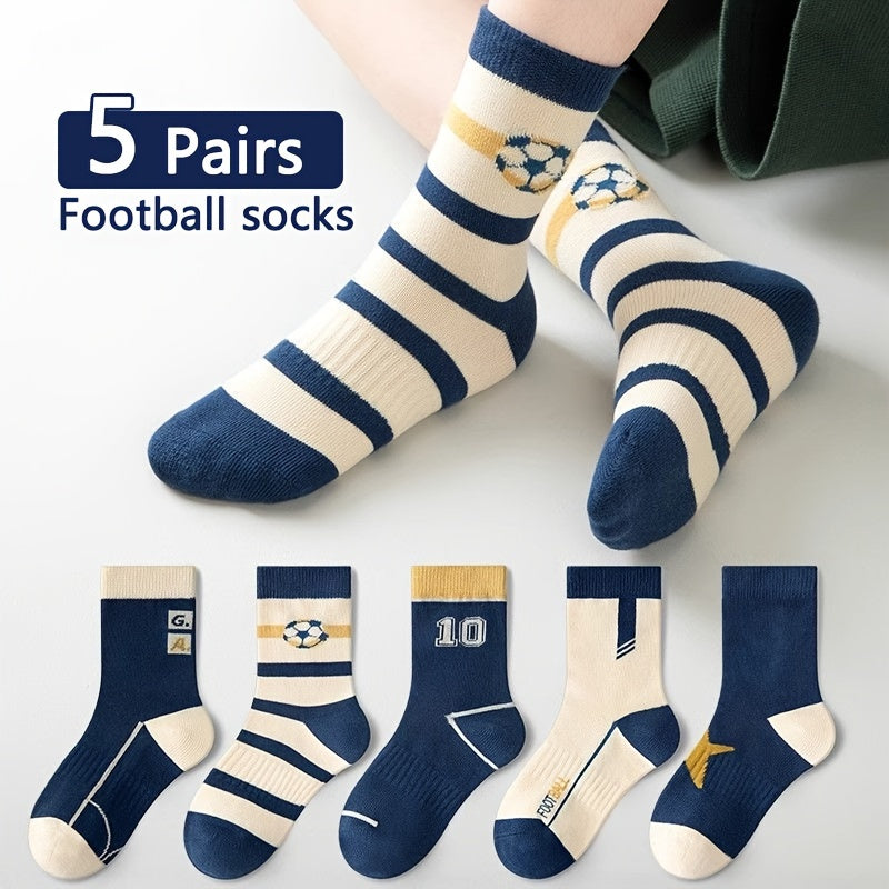 5 Boys' Striped Soccer Crew Socks - Breathable, All-Season Comfort