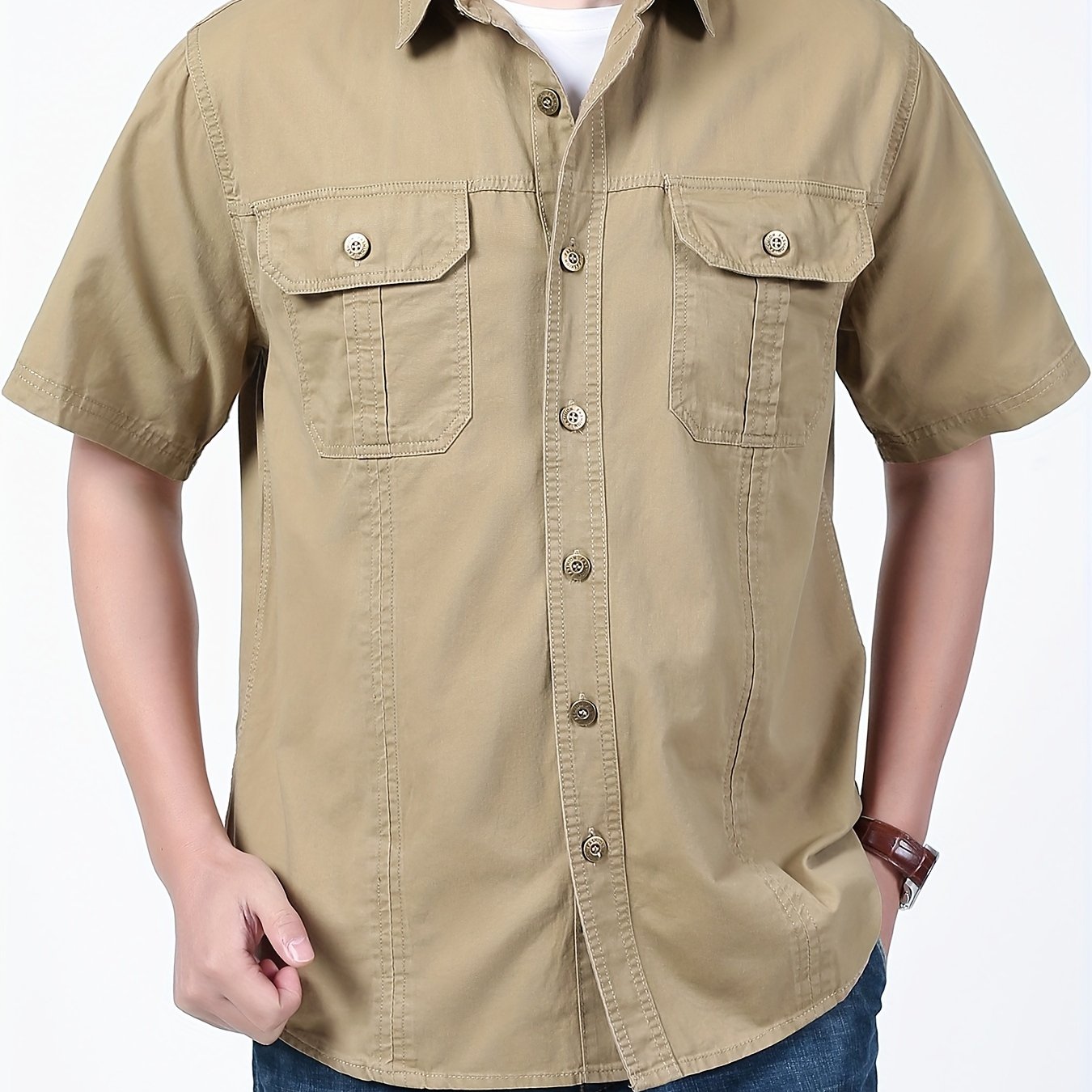 New summer men's cotton casual short-sleeved shirt