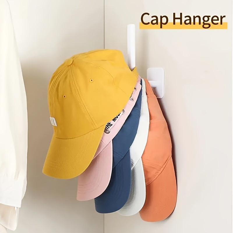 Contemporary L-shaped storage rack with multifunctional hooks for hats, easy to install on walls without drilling, adhesive cap hook storage rack.