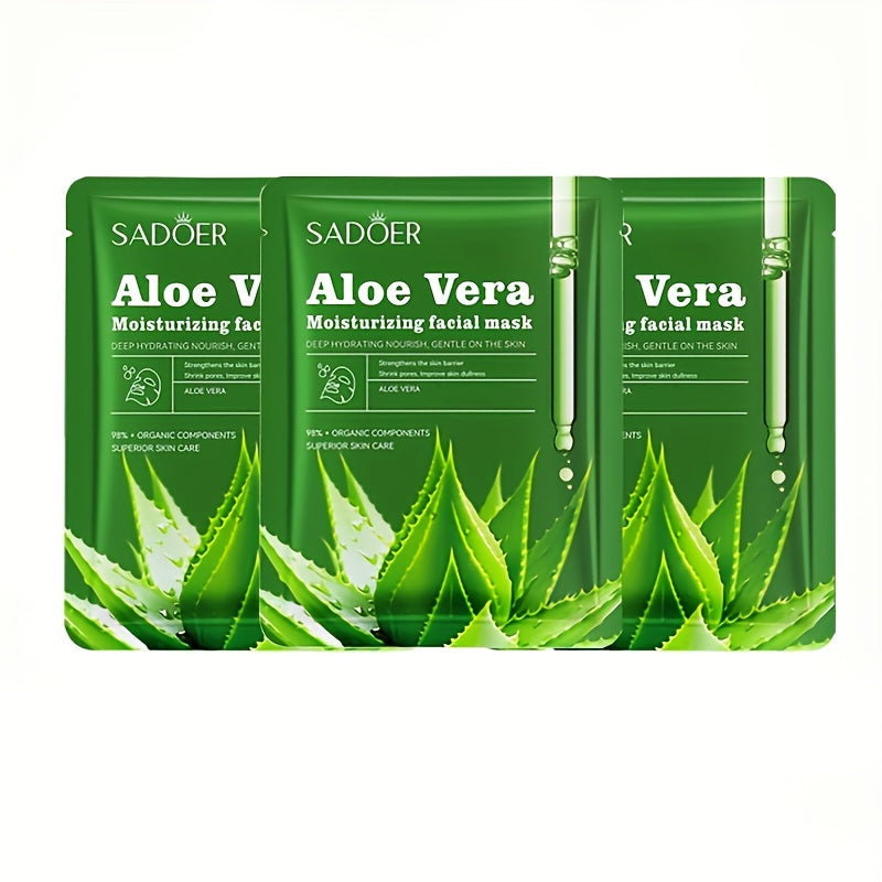 Adult Aloe Vera Facial Masks: 3-6pcs - Moisturizing Face Sheets with Glycerin, Nicotinamide & Trehalose - Alcohol-Free, Fragrance-Free, Hydrating for All Skin Types - Perfect for Home &