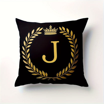 Stylish English letter print pillow cover made of soft peach skin velvet. Features zip closure and machine washable. Measures 45.72x45.72 cm, ideal for home and office decor.