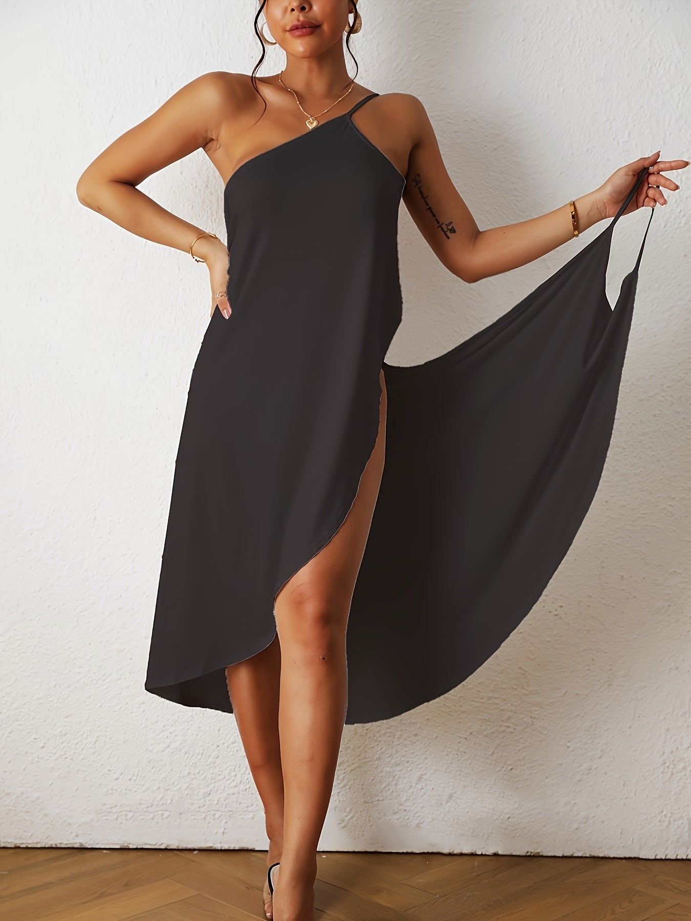 Black backless spaghetti strap cover up dress without bikini, women's swimwear & clothing.