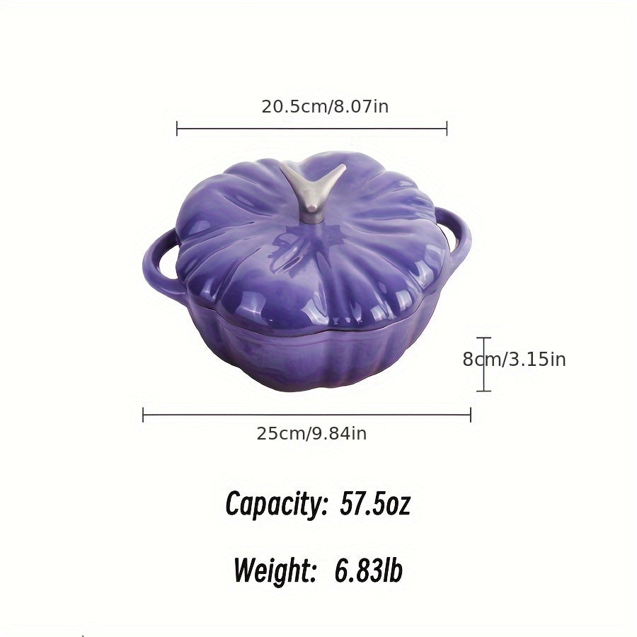 This versatile pumpkin-shaped enamel cast iron pot is perfect for the home, ideal for making soups. It is non-stick and can be used on induction, ceramic, electric, halogen, and gas cooktops.