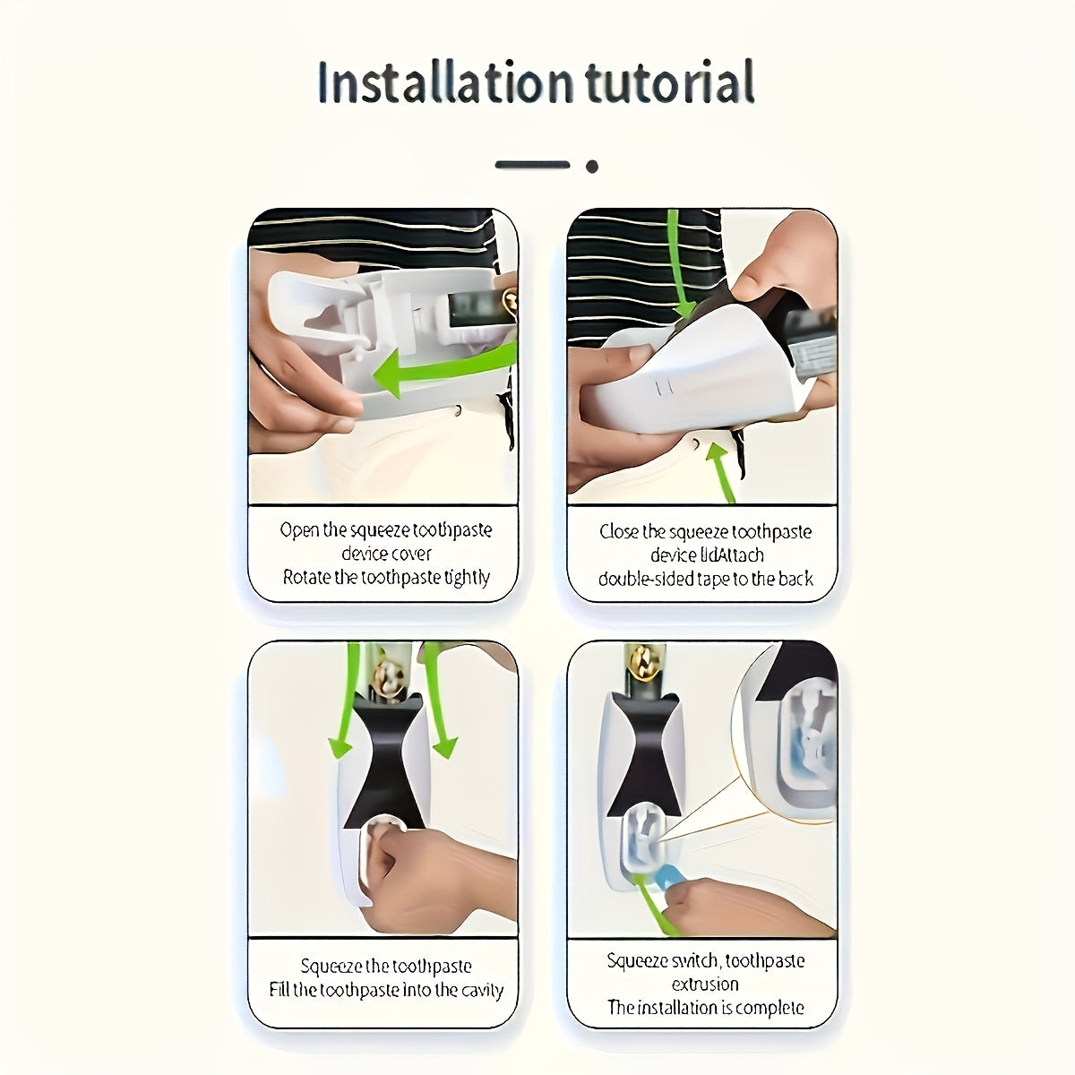 Wall-mounted toothbrush holder with automatic toothpaste dispenser, no-drill organizer for toothpaste and brushes, manual operation without batteries