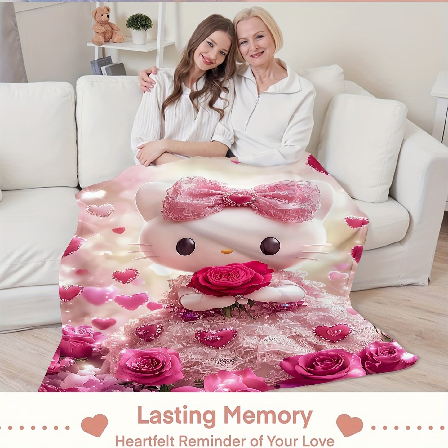 Get cozy with the Sanrio Hello Kitty Print Throw Blanket! This soft and lightweight blanket is perfect for snuggling up on the couch, sofa, bed, or even while traveling or camping. It's the ideal size for throwing over a chair and is perfect for use all