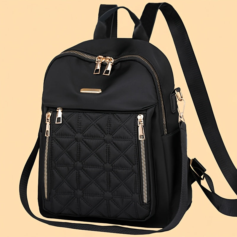 Fashionable nylon backpack with zipper closure and soft shell laptop bag.