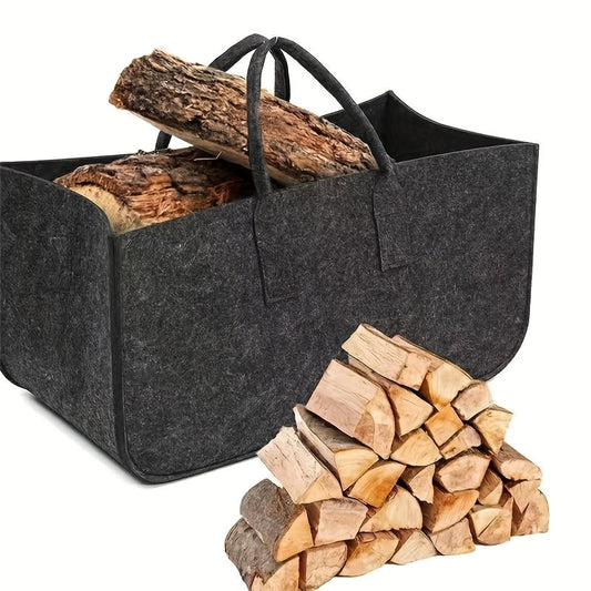 Large Heavy-Duty Firewood Carrier Bag Set - Made with Durable Polyester Felt and Strong Handles for Convenient Log Transport and Storage, Color: Black