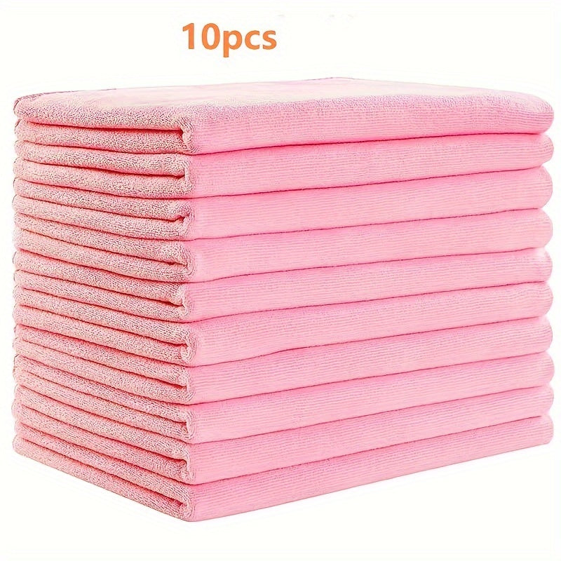 10-piece towel set made of super soft, super absorbent polyester fiber, suitable for various uses including bathroom, gym, hotel, spa, barber shop, beauty salon, and commercial cleaning.