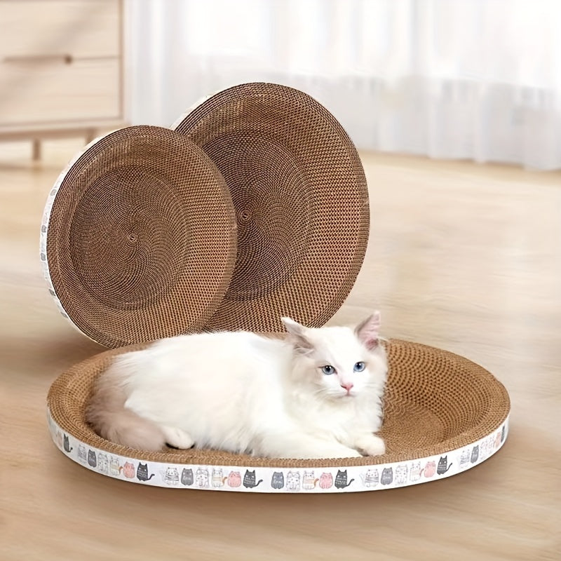 Sturdy cat scratching board with bed, keeps sofa scratch-free, oval post