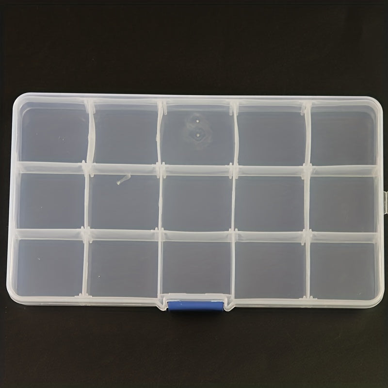 1pc Transparent Storage Box with 15 Grids, ideal for organizing earrings, rings, jewelry, accessories, screws, and small DIY craft parts. Perfect storage solution for home organization.