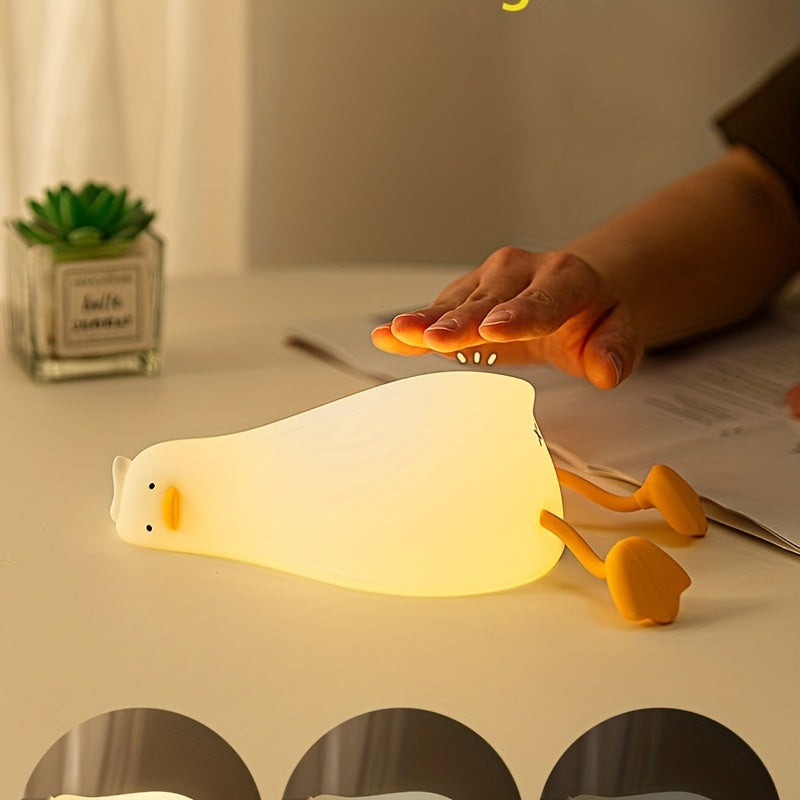 Silicone Duck LED Night Light - Dimmable & Timer-Controlled Bedside Lamp with Touch Control for Cute Bedroom Atmosphere