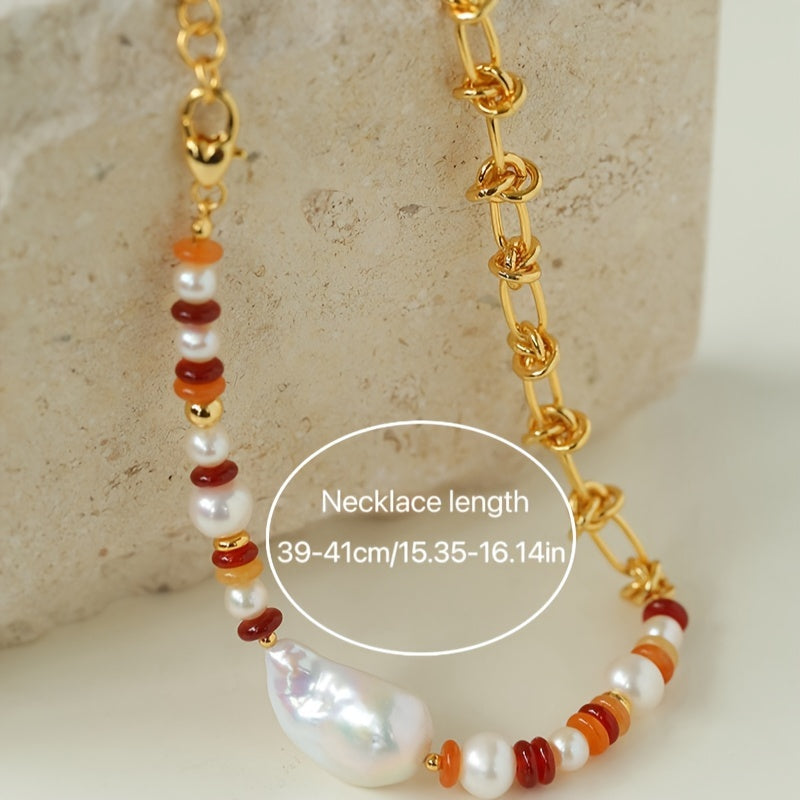 Casual yet stylish handcrafted beaded necklace featuring freshwater pearls and a colorful twist chain - ideal for both everyday wear and gifting.