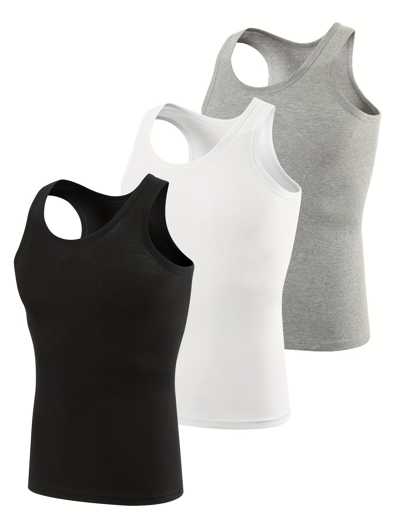 3 Men's Cotton Vests, Sleeveless Slim Fit Fitness Tops