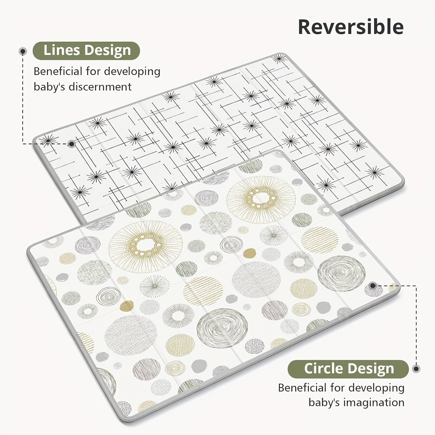 Extra Large Reversible Play Mat, 195.58cm x 177.8cm - Waterproof Non-Slip PE Crawling Mat with Soft Foam Cushion, Featuring Double Sided Designs of Rainbow & Stars, Koala & Stars, and Circles & Lines for Floor Play